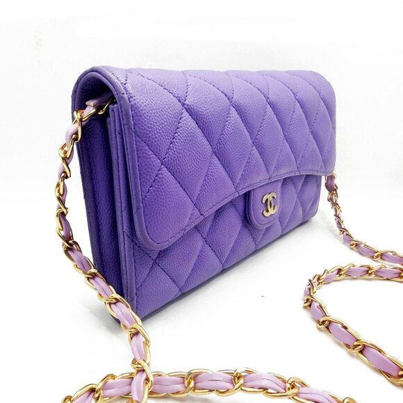 RARE Authentic CHANEL CC Timeless Caviar Flap Wallet Chain Purse Purple Bag - Picture 5 of 15